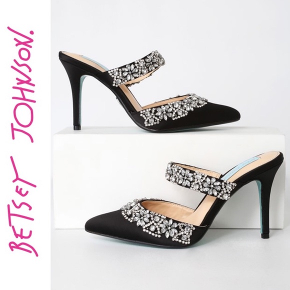 Betsey Johnson Shoes - 🆕 Betsey Johnson Black Satin Rhinestone Mules
